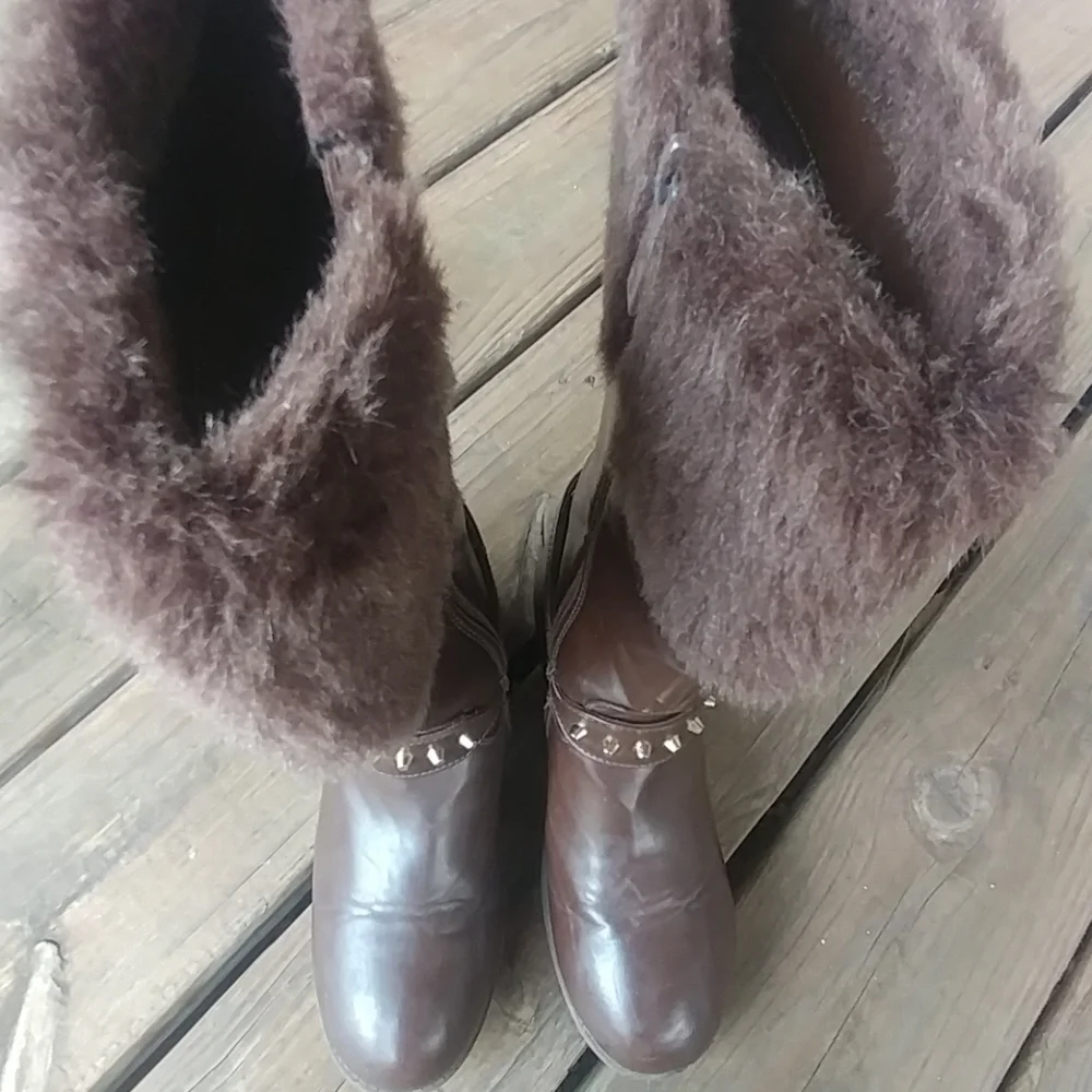 Michael Kors Womens Brown leather harness zip boot